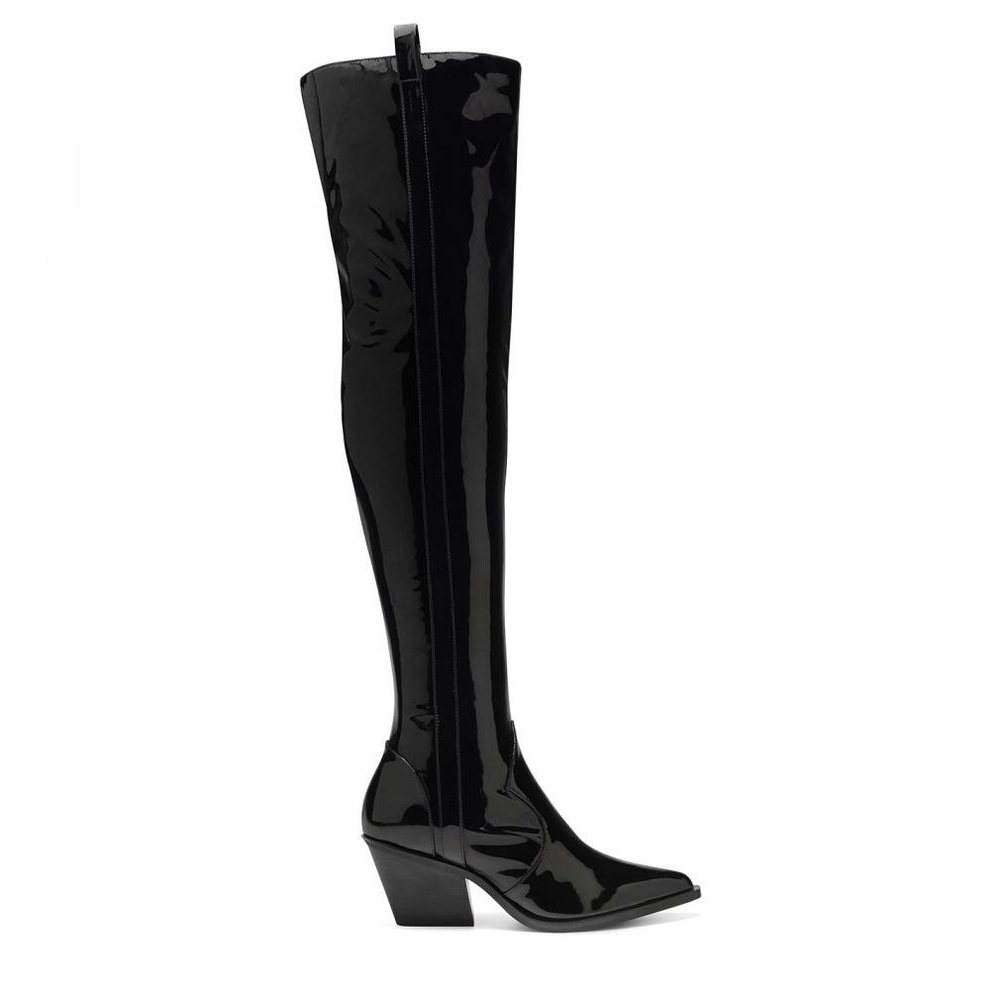 Black Patent Leather Knee-High Boots